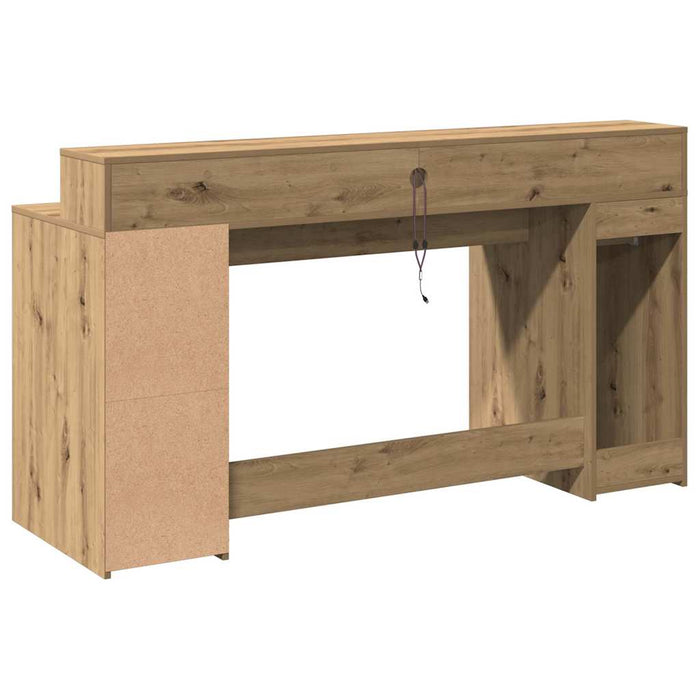 Birou cu lumini LED stejar artizanal 160x55x91cm lemn prelucrat - WALTI WALTI