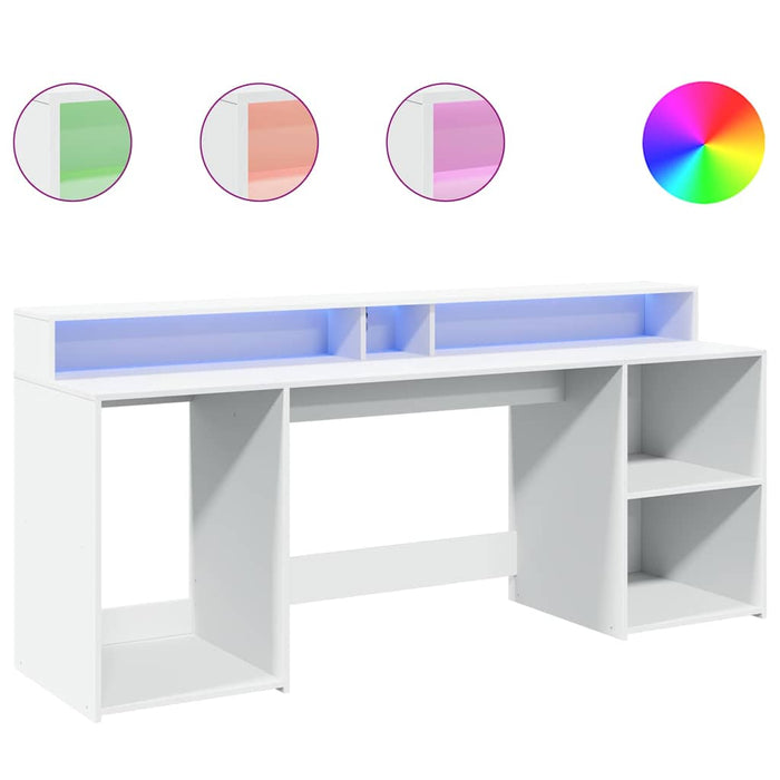 Birou cu lumini LED, alb, 200x55x91 cm, lemn prelucrat - WALTI WALTI
