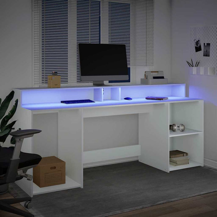 Birou cu lumini LED, alb, 200x55x91 cm, lemn prelucrat - WALTI WALTI