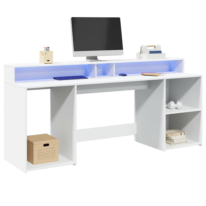 Birou cu lumini LED, alb, 200x55x91 cm, lemn prelucrat - WALTI WALTI