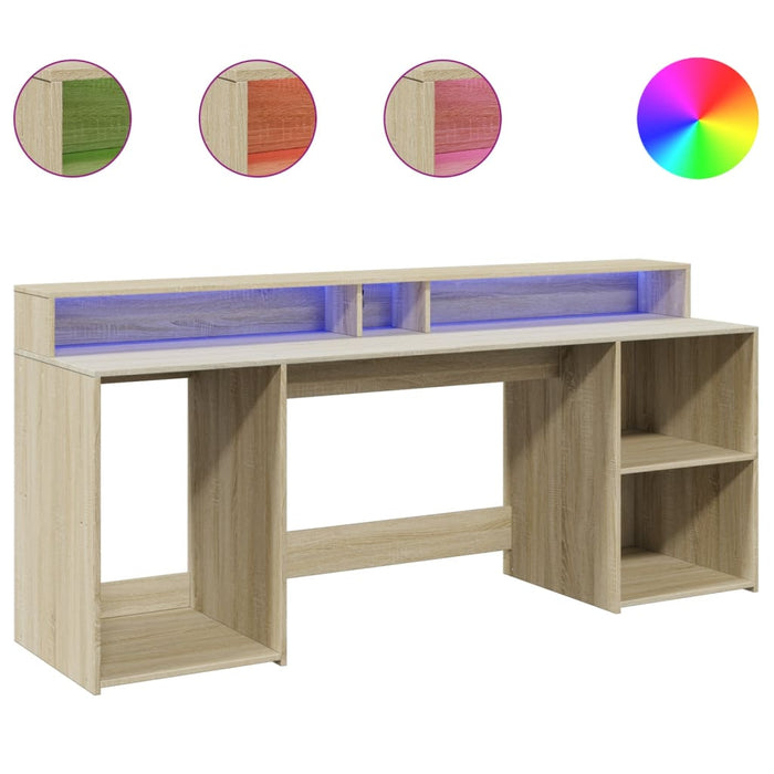 Birou cu lumini LED stejar sonoma, 200x55x91 cm, lemn prelucrat - WALTI WALTI