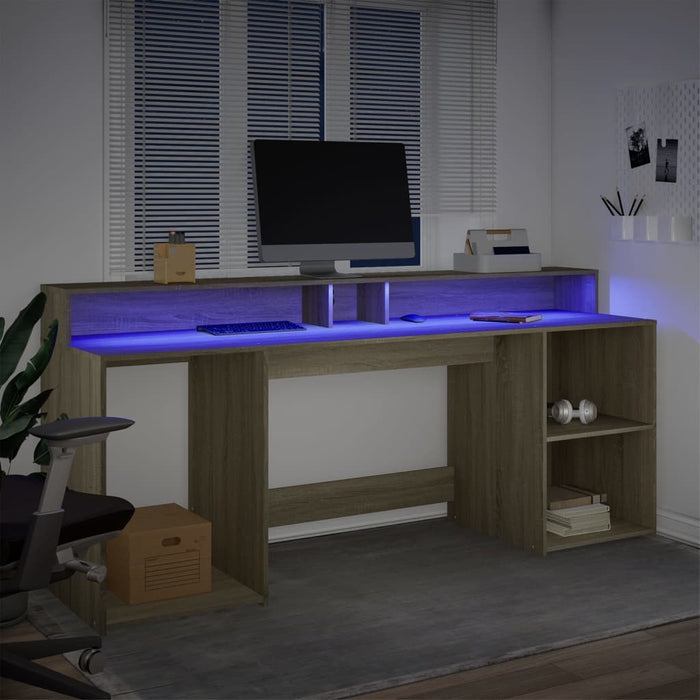 Birou cu lumini LED stejar sonoma, 200x55x91 cm, lemn prelucrat - WALTI WALTI