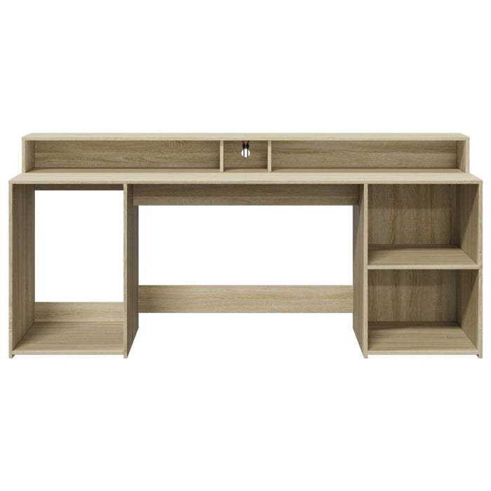 Birou cu lumini LED stejar sonoma, 200x55x91 cm, lemn prelucrat - WALTI WALTI