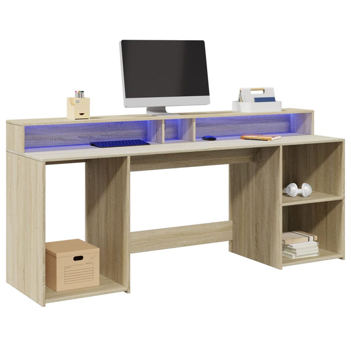 Birou cu lumini LED stejar sonoma, 200x55x91 cm, lemn prelucrat - WALTI WALTI