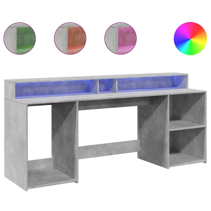 Birou cu lumini LED, gri beton, 200x55x91 cm, lemn prelucrat - WALTI WALTI
