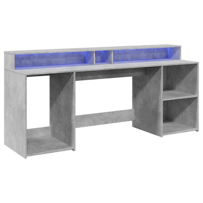 Birou cu lumini LED, gri beton, 200x55x91 cm, lemn prelucrat - WALTI WALTI