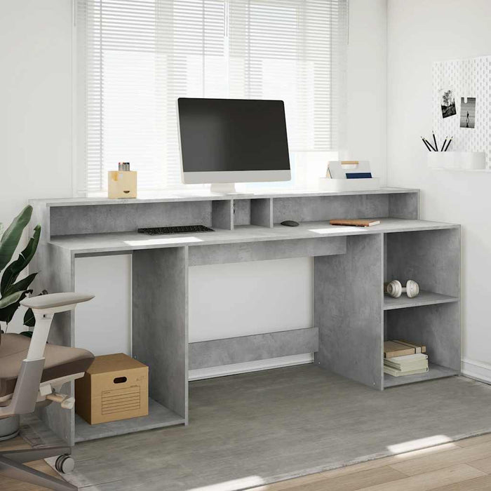 Birou cu lumini LED, gri beton, 200x55x91 cm, lemn prelucrat - WALTI WALTI