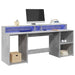 Birou cu lumini LED, gri beton, 200x55x91 cm, lemn prelucrat - WALTI WALTI