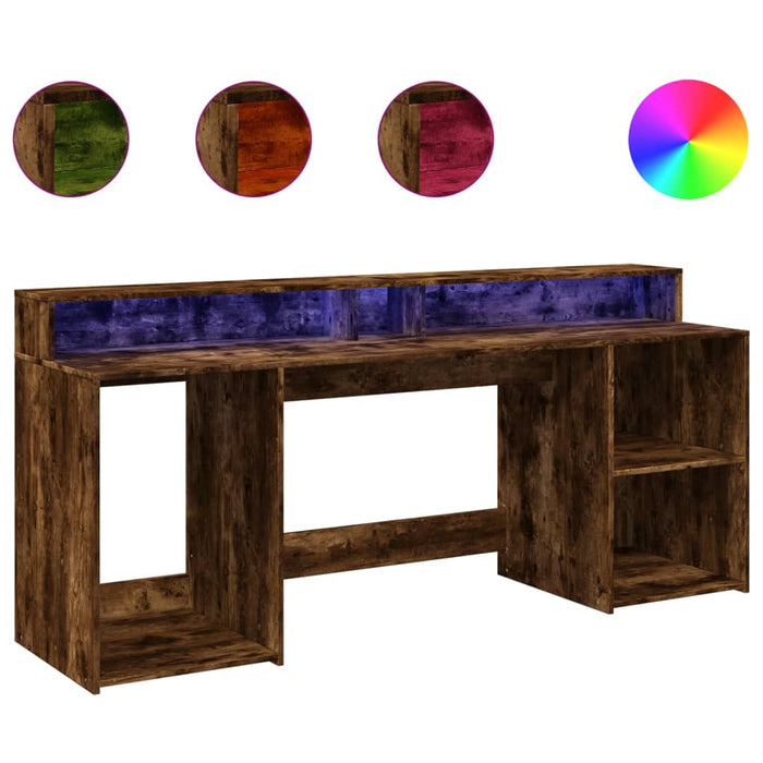 Birou cu lumini LED stejar fumuriu 200x55x91 cm lemn prelucrat - WALTI WALTI