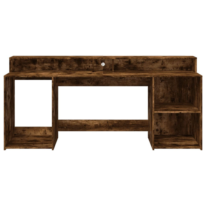 Birou cu lumini LED stejar fumuriu 200x55x91 cm lemn prelucrat - WALTI WALTI