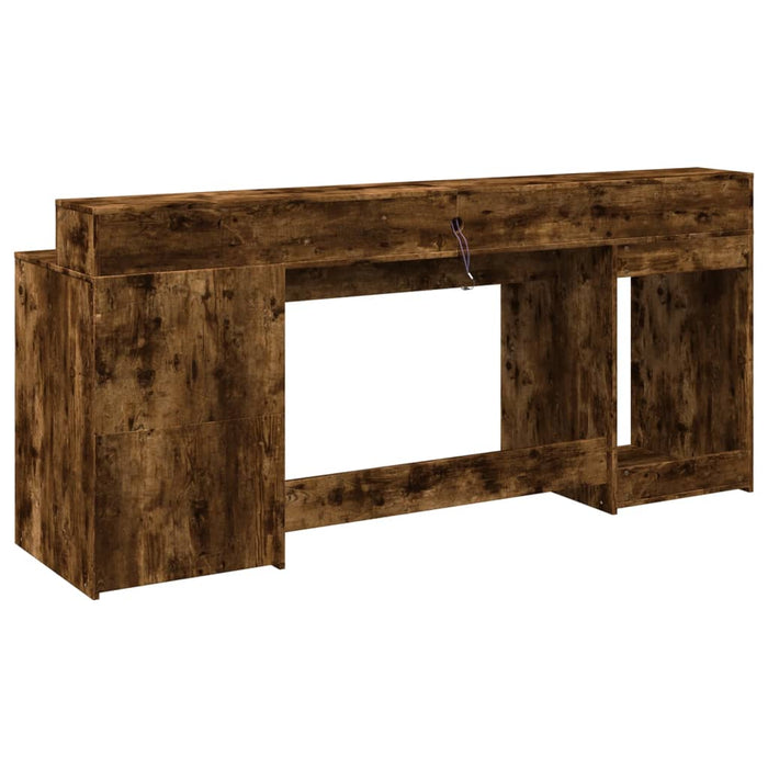 Birou cu lumini LED stejar fumuriu 200x55x91 cm lemn prelucrat - WALTI WALTI