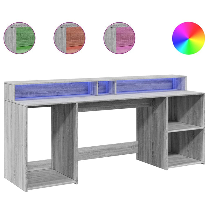 Birou cu lumini LED, gri sonoma, 200x55x91 cm, lemn prelucrat - WALTI WALTI