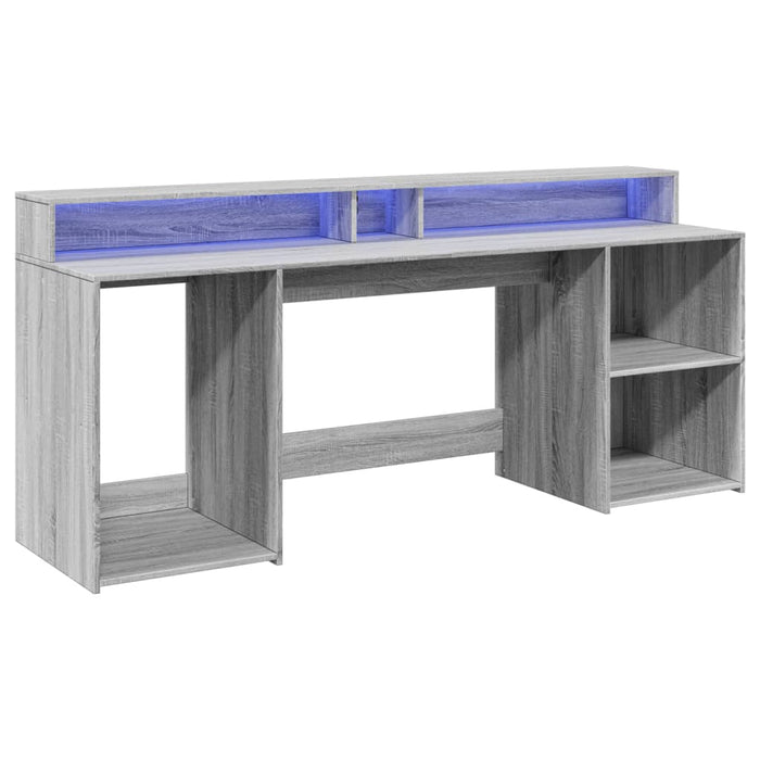 Birou cu lumini LED, gri sonoma, 200x55x91 cm, lemn prelucrat - WALTI WALTI