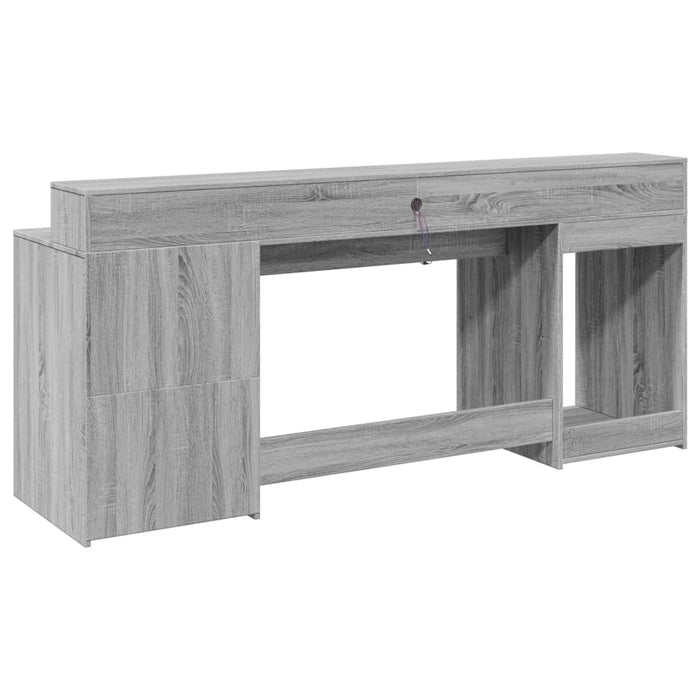 Birou cu lumini LED, gri sonoma, 200x55x91 cm, lemn prelucrat - WALTI WALTI