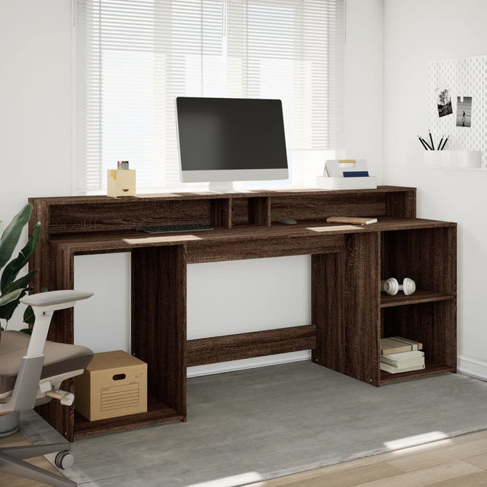 Birou cu lumini LED, stejar maro, 200x55x91 cm, lemn prelucrat - WALTI WALTI