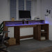 Birou cu lumini LED, stejar maro, 200x55x91 cm, lemn prelucrat - WALTI WALTI