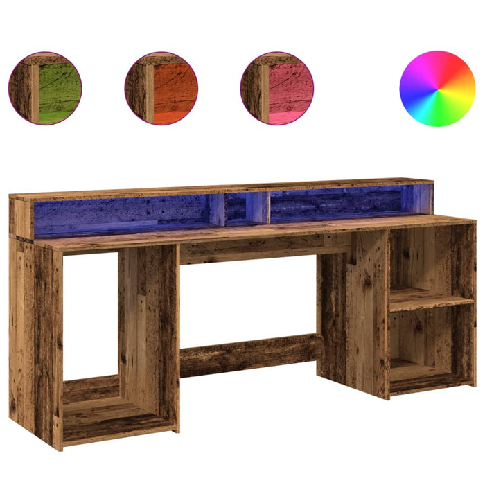 Birou cu lumini LED, lemn vechi, 200x55x91 cm, lemn prelucrat - WALTI WALTI