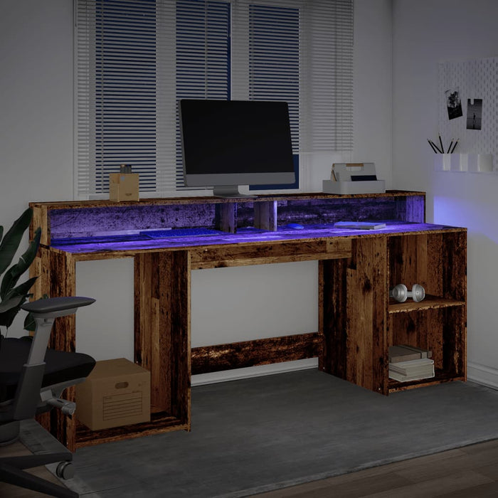 Birou cu lumini LED, lemn vechi, 200x55x91 cm, lemn prelucrat - WALTI WALTI