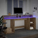 Birou cu lumini LED stejar artizanal 200x55x91cm lemn prelucrat - WALTI WALTI