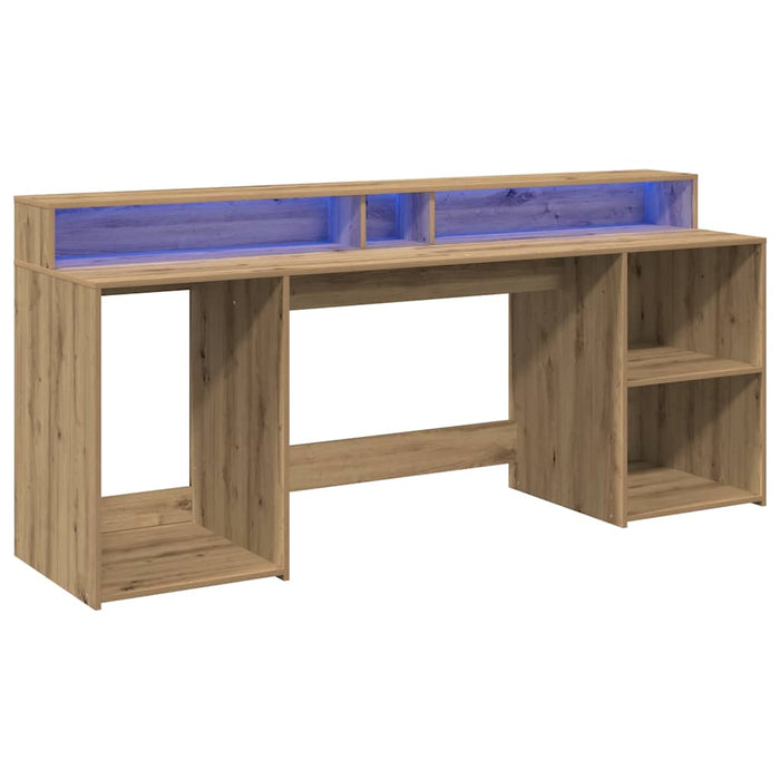 Birou cu lumini LED stejar artizanal 200x55x91cm lemn prelucrat - WALTI WALTI