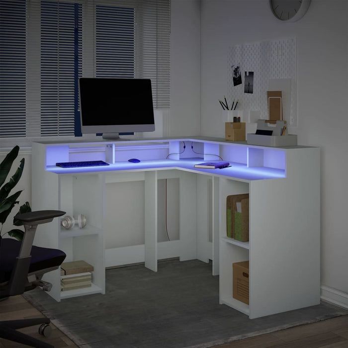 Birou cu lumini LED, alb, 130x130x91 cm, lemn prelucrat - WALTI WALTI