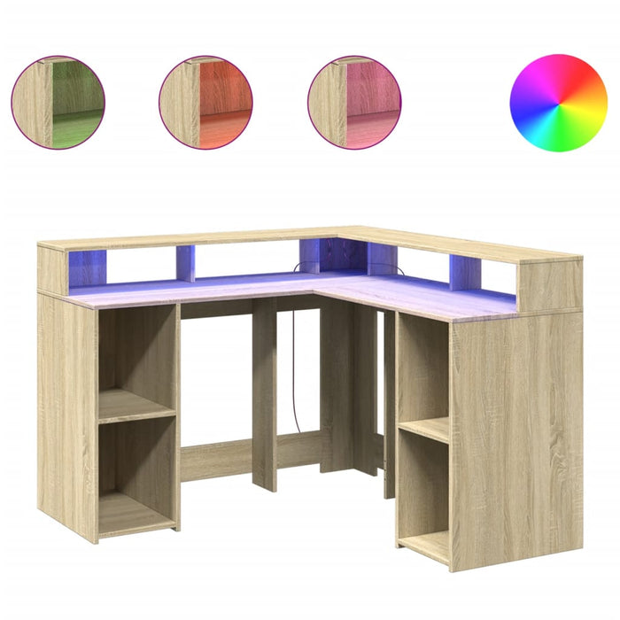 Birou cu lumini LED stejar sonoma 130x130x91 cm, lemn prelucrat - WALTI WALTI