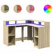 Birou cu lumini LED stejar sonoma 130x130x91 cm, lemn prelucrat - WALTI WALTI