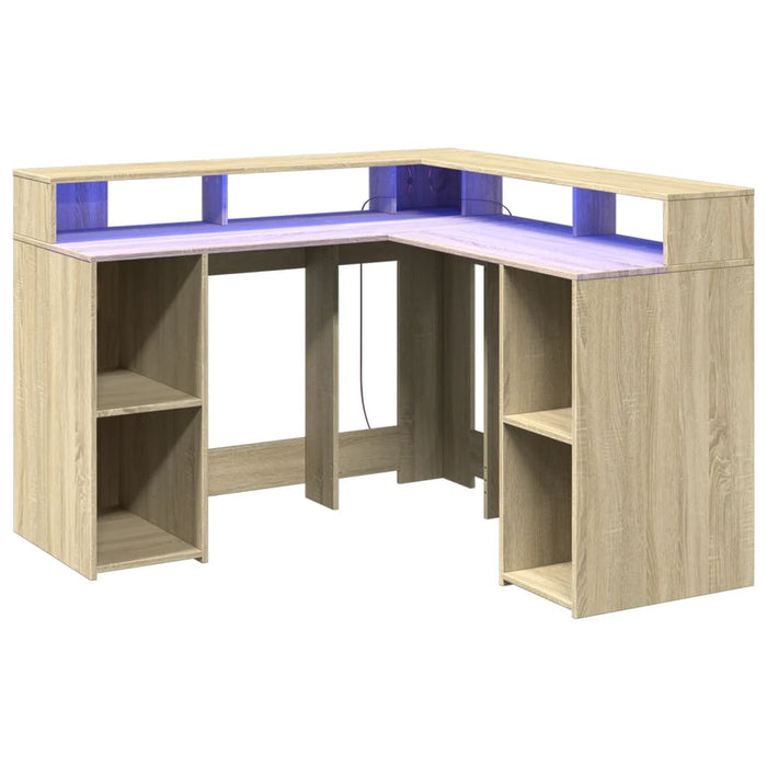 Birou cu lumini LED stejar sonoma 130x130x91 cm, lemn prelucrat - WALTI WALTI