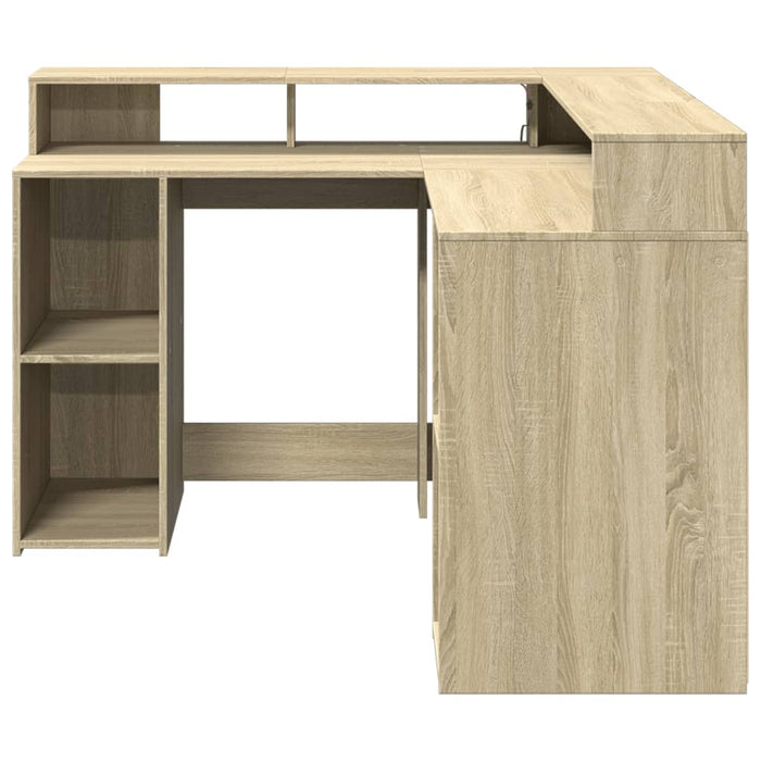 Birou cu lumini LED stejar sonoma 130x130x91 cm, lemn prelucrat - WALTI WALTI