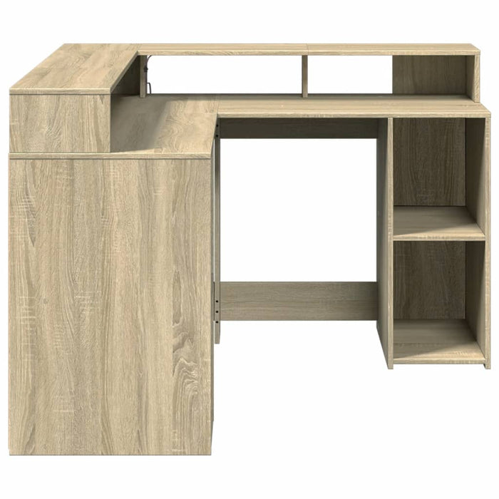 Birou cu lumini LED stejar sonoma 130x130x91 cm, lemn prelucrat - WALTI WALTI