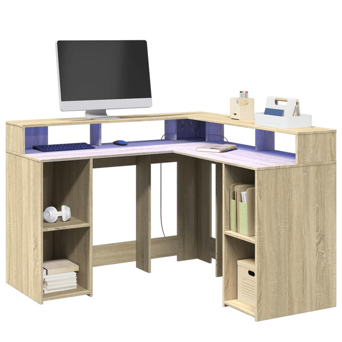 Birou cu lumini LED stejar sonoma 130x130x91 cm, lemn prelucrat - WALTI WALTI
