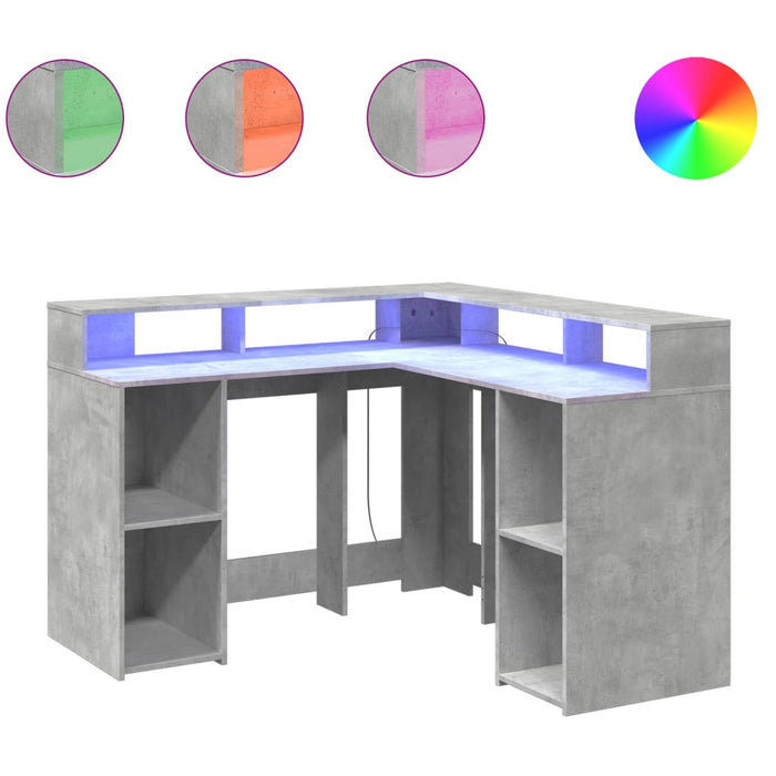 Birou cu lumini LED, gri beton, 130x130x91 cm, lemn prelucrat - WALTI WALTI
