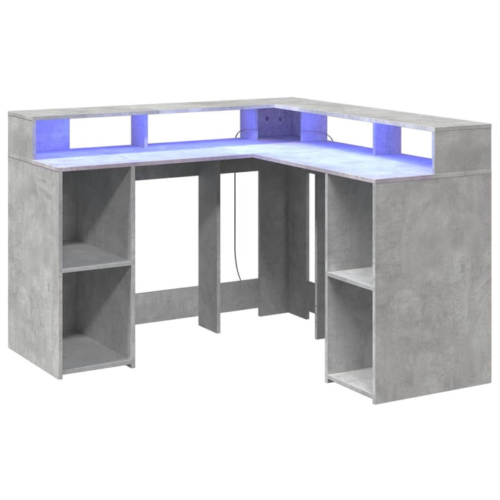 Birou cu lumini LED, gri beton, 130x130x91 cm, lemn prelucrat - WALTI WALTI