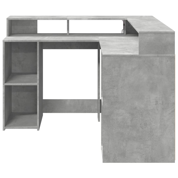 Birou cu lumini LED, gri beton, 130x130x91 cm, lemn prelucrat - WALTI WALTI