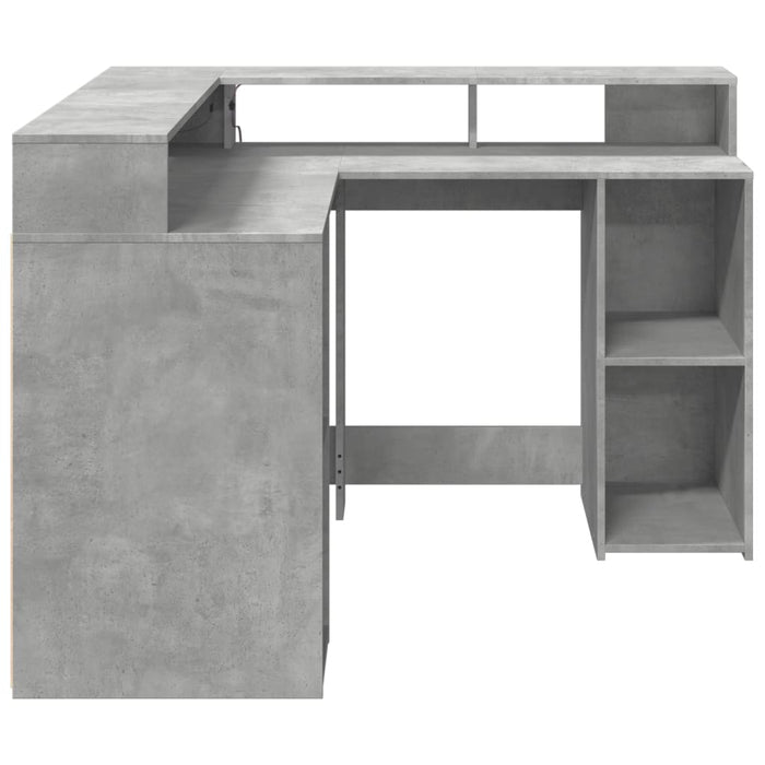 Birou cu lumini LED, gri beton, 130x130x91 cm, lemn prelucrat - WALTI WALTI