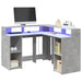 Birou cu lumini LED, gri beton, 130x130x91 cm, lemn prelucrat - WALTI WALTI