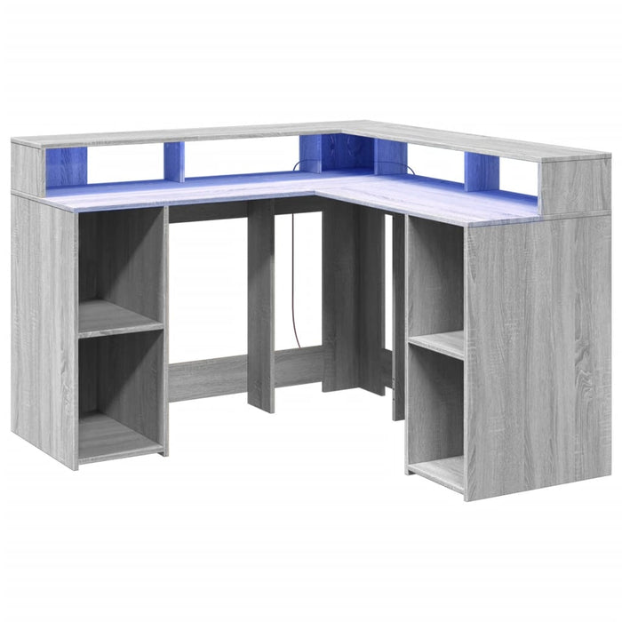 Birou cu lumini LED, gri sonoma, 130x130x91 cm, lemn prelucrat - WALTI WALTI