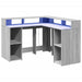 Birou cu lumini LED, gri sonoma, 130x130x91 cm, lemn prelucrat - WALTI WALTI