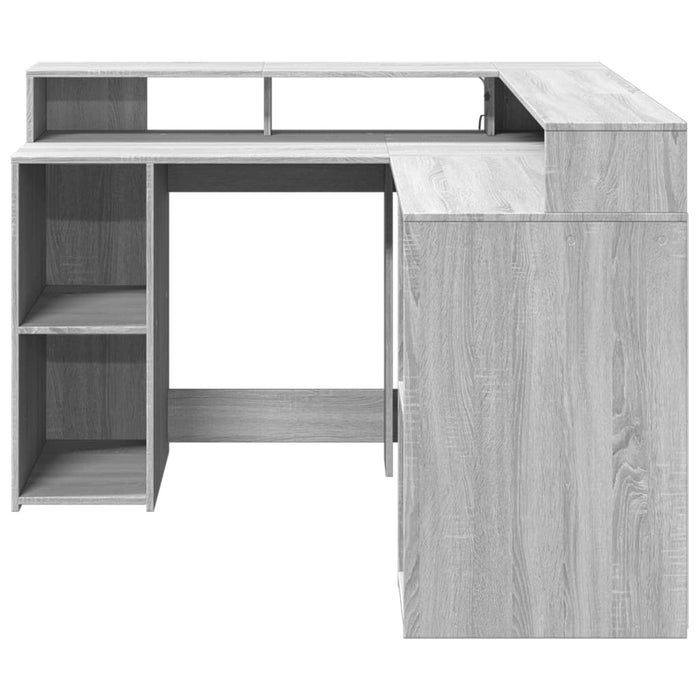 Birou cu lumini LED, gri sonoma, 130x130x91 cm, lemn prelucrat - WALTI WALTI