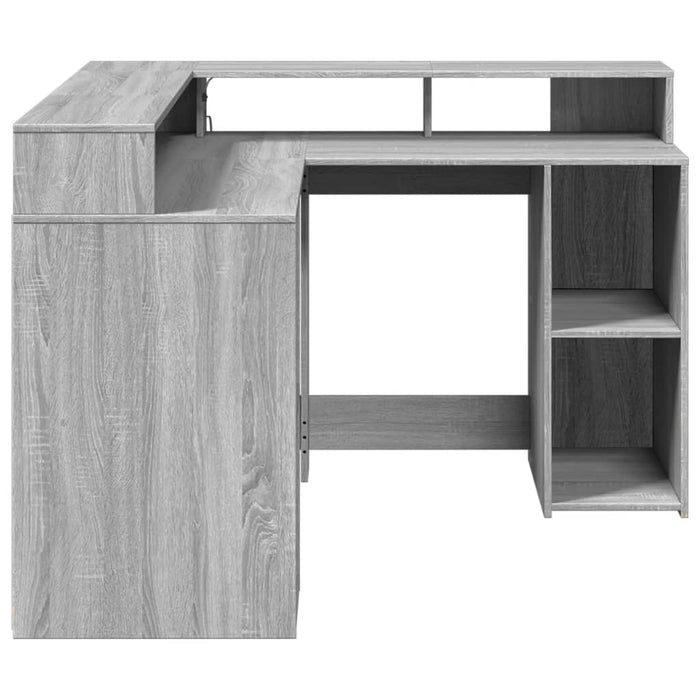 Birou cu lumini LED, gri sonoma, 130x130x91 cm, lemn prelucrat - WALTI WALTI