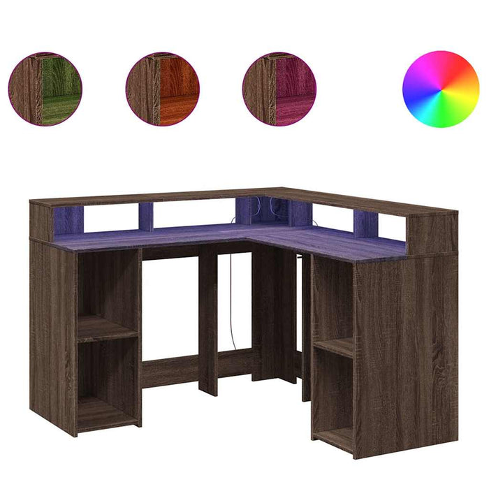 Birou cu lumini LED, stejar maro, 130x130x91 cm, lemn prelucrat - WALTI WALTI
