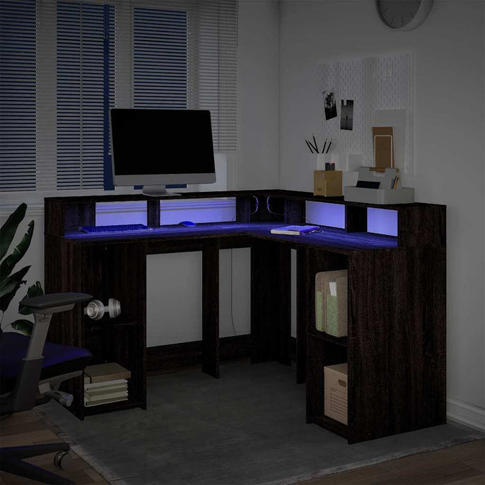 Birou cu lumini LED, stejar maro, 130x130x91 cm, lemn prelucrat - WALTI WALTI