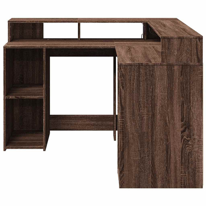 Birou cu lumini LED, stejar maro, 130x130x91 cm, lemn prelucrat - WALTI WALTI