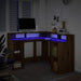 Birou lumini LED stejar artizanal 130x130x91cm lemn prelucrat - WALTI WALTI