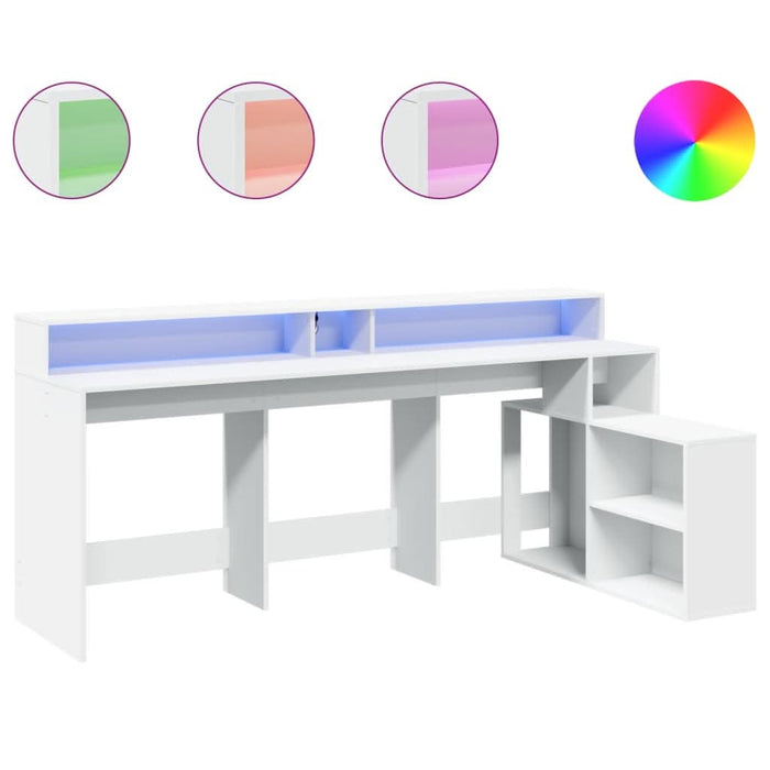 Birou cu lumini LED, alb, 200x104x91 cm, lemn prelucrat - WALTI WALTI