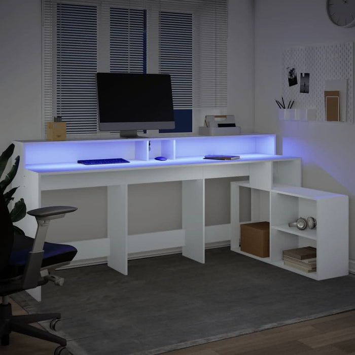Birou cu lumini LED, alb, 200x104x91 cm, lemn prelucrat - WALTI WALTI