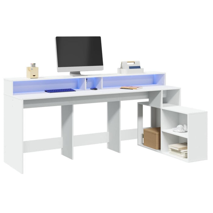 Birou cu lumini LED, alb, 200x104x91 cm, lemn prelucrat - WALTI WALTI