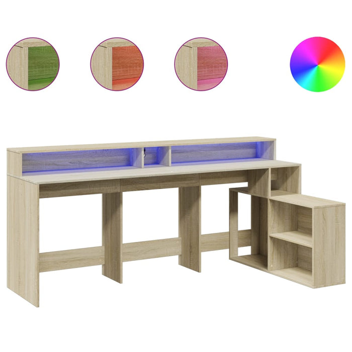 Birou cu lumini LED stejar sonoma, 200x104x91cm, lemn prelucrat WALTI