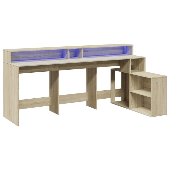 Birou cu lumini LED stejar sonoma, 200x104x91cm, lemn prelucrat WALTI