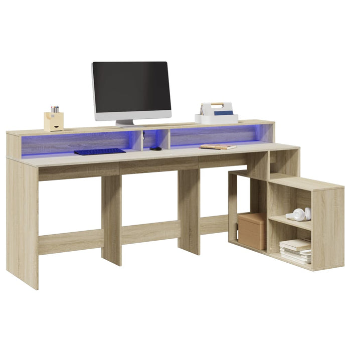 Birou cu lumini LED stejar sonoma, 200x104x91cm, lemn prelucrat WALTI